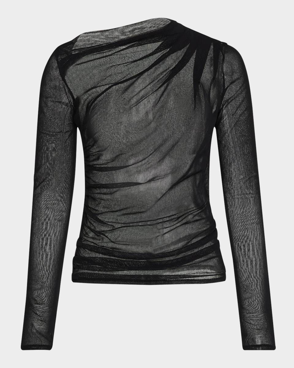 Sheer Slash Long-Sleeve Blouse